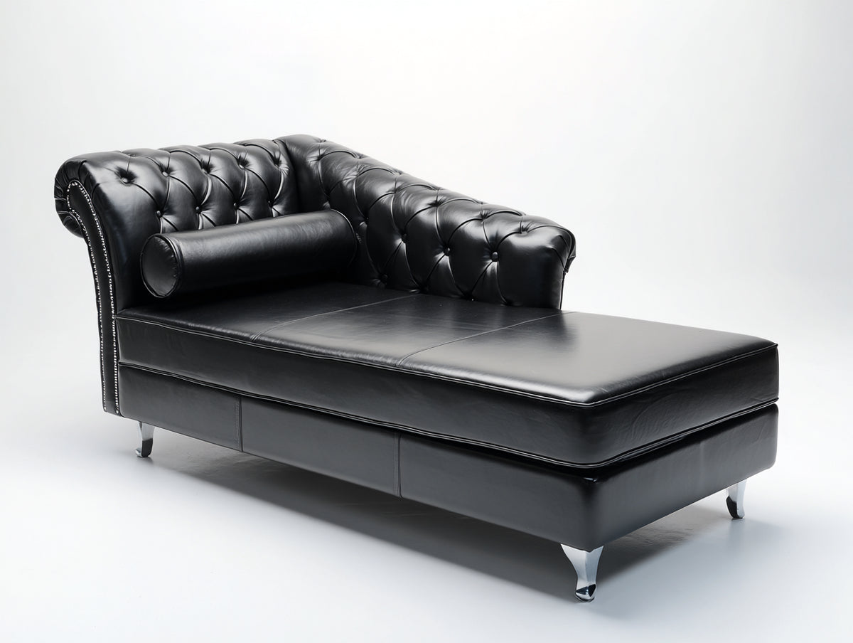 Chaiselongue Kunstleder 180x85x80 cm - Schwarz - klassisches Design für das Wohnzimmer