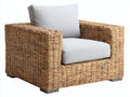 Polyrattan Gartensessel 95 x 90 x 84 cm - Naturbraun-Hellgrau - Breites Flechtdesign mit geraden Armlehnen