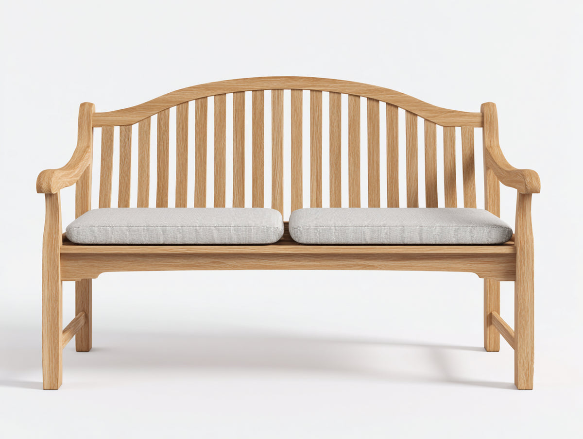 Gartenbank aus Holz 160 x 60 x 92 cm - Naturbraun-Hellgrau - Klassisches Bogendesign mit Armlehnen und gepolsterter Sitzfläche