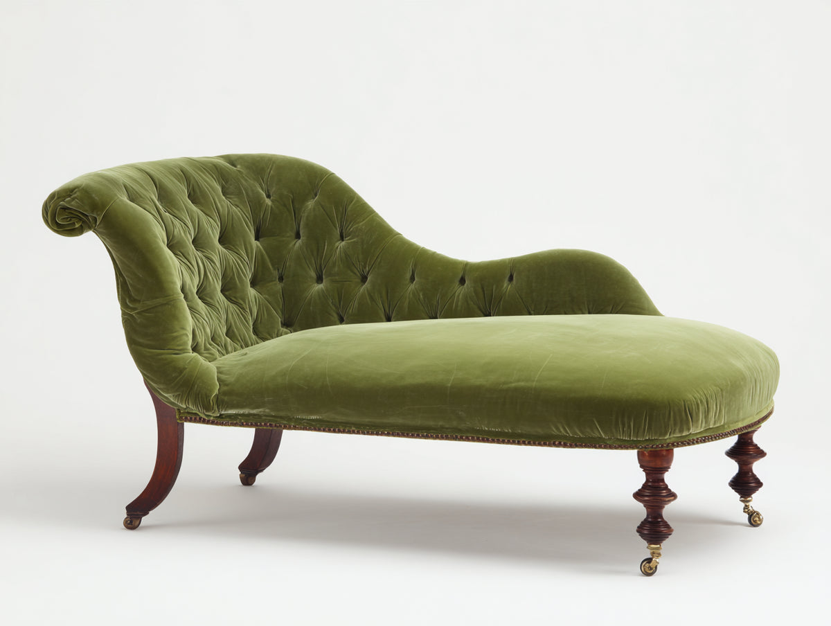 Chaiselongue aus Samt 180 x 75 x 85 cm - Olivgrün - Klassisches Design für Wohnzimmer und Lounge