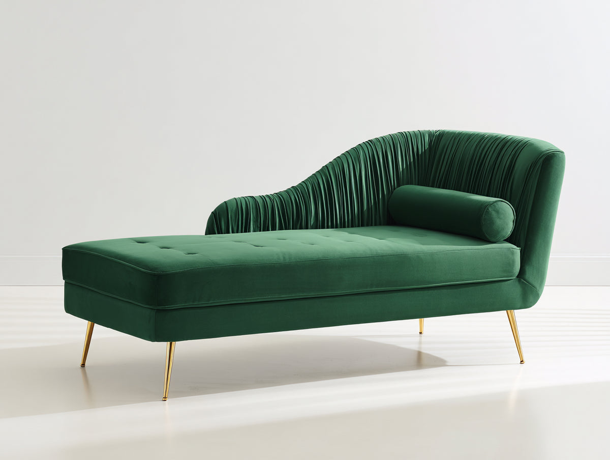 Chaiselongues aus Samt 185 x 80 x 90 cm - Dunkelgrün - Elegantes Design mit geschwungener Rückenlehne und Metallfüßen