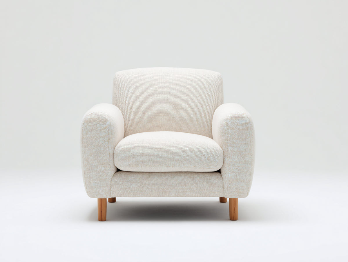 Sessel aus Webstoff 80 x 84 x 86 cm - Cremeweiß - Modernes Design mit abgerundeten Armlehnen und Holzfüßen