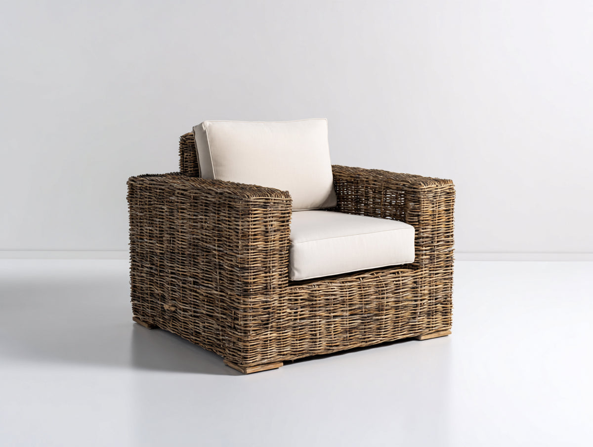 Polyrattan Gartensessel 85 x 80 x 75 cm - Braun und Weiß - Modernes Design für Garten und Terrasse