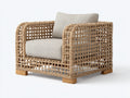 Polyrattan Gartensessel 90 x 88 x 82 cm - Naturbeige-Cremebeige - Offenes Flechtdesign mit breiten Armlehnen und Holzfüßen