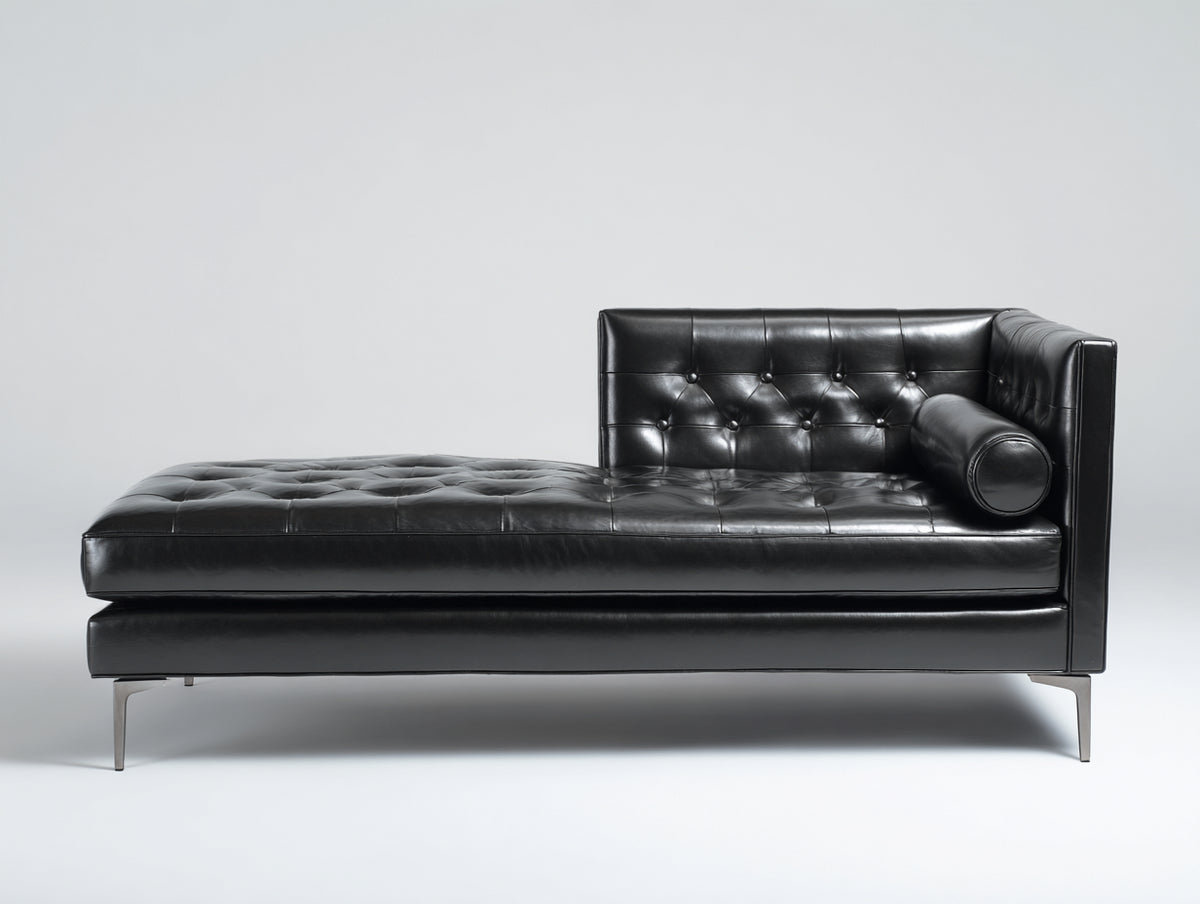 Chaiselongue Ledersofa 220x90x85 cm - Schwarz - Modernes Design