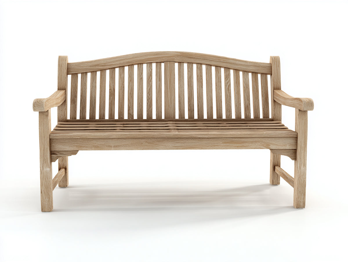 Gartenbank aus Holz 150 x 60 x 90 cm - Naturbraun - Klassisches Latten-Design mit Armlehnen für Terrasse und Garten