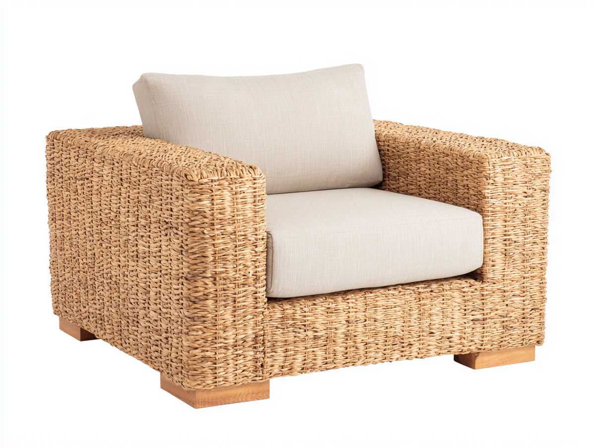 Polyrattan Gartensessel 85x80x75 cm - Beige-Holzfarben - moderner Outdoor Sessel für Garten und Terrasse